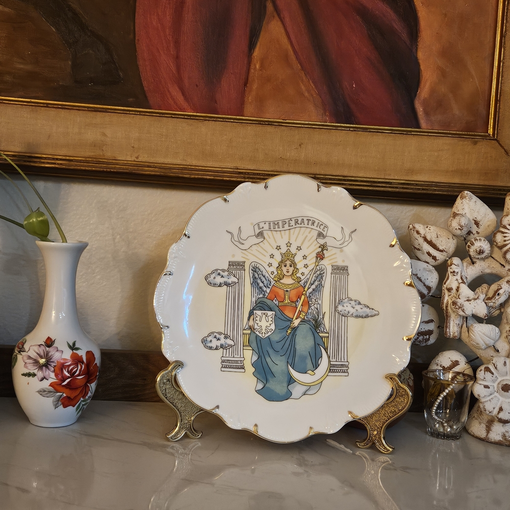 Anthropologie White Gold-Trimmed Tarot Plate 'La Force' - Picture 7 of 8